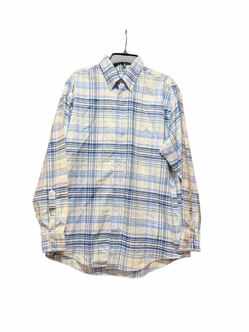 Brooks Brothers cotton Madison shirt L blue plaid preppy